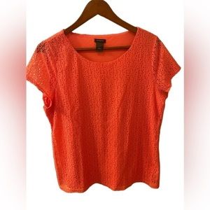 Ann Taylor Factory Coral Lined Short Sleeve Lace Layered Blouse Large
